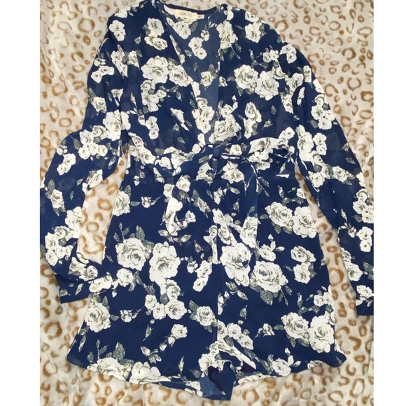Blue Floral Long Sleeve Romper - Picture 1 of 5